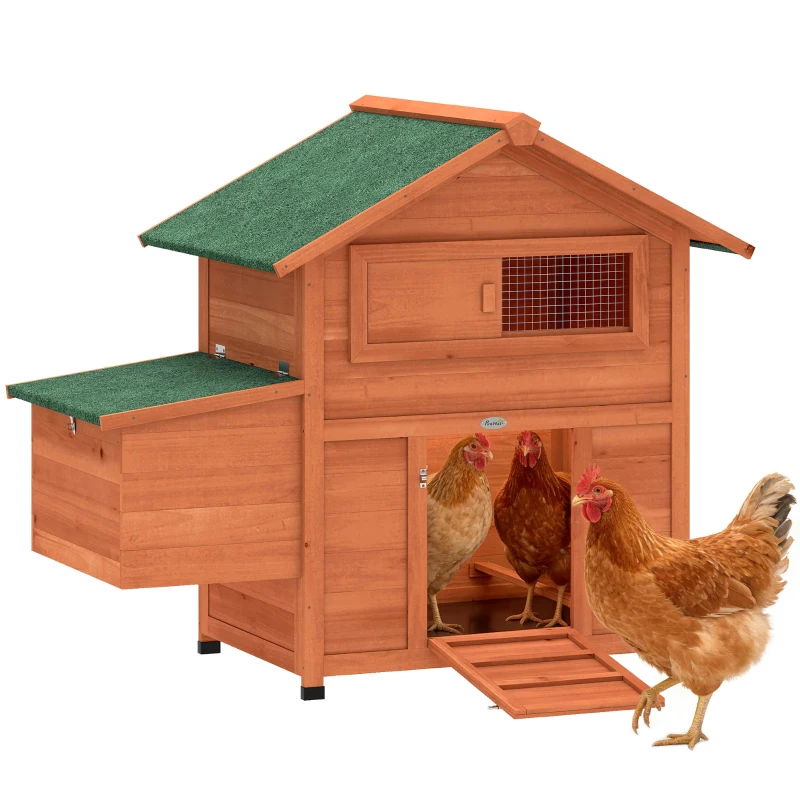 PawHut Chicken Coop, Wooden Hen House with Nesting Box, Pull-Out Tray, Sliding Window, Waterproof Roof, Perches and Ramp
