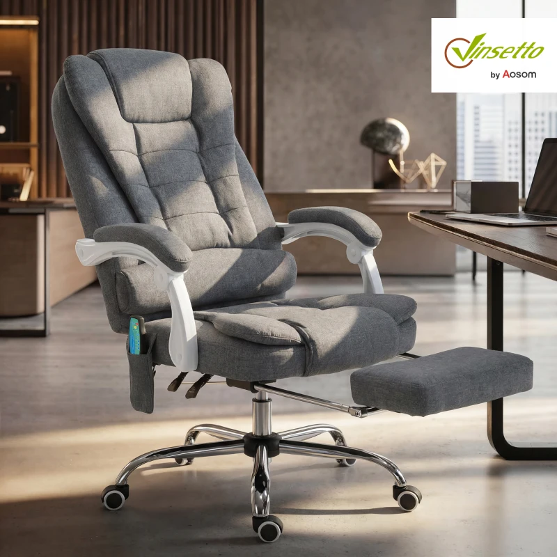 Vinsetto Heated 6 Points Vibration Massage Executive Office Chair Adjustable Swivel Ergonomic High Back Desk Chair Recliner with Footrest Grey(m-2)