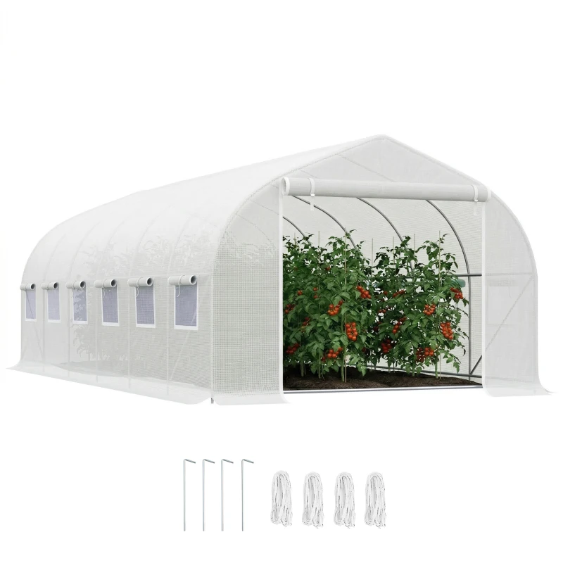 Outsunny Invernadero de Exterior Invernadero de Túnel 6x3x2 m Invernadero de Jardín Grande con 12 Ventanas y Puerta Enrollable con Cremallera Macro de Metal para Cultivo Plantas Blanco