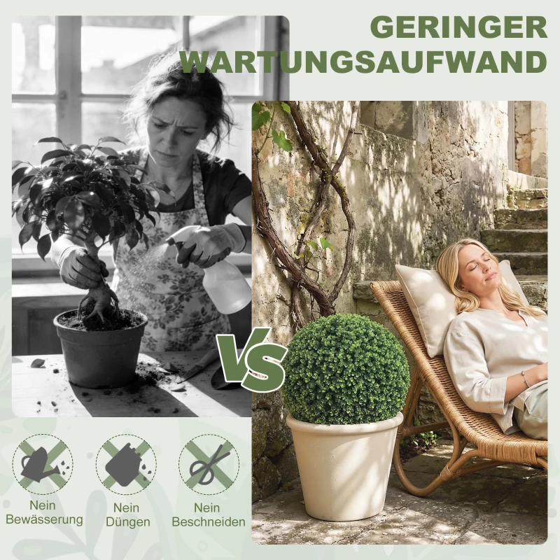 HOMCOM 52 cm künstliche Eukalyptuskugeln im 2er-Set, UV-beständige Dekopflanzen mit 1086 Blättern für Innen- und Außen