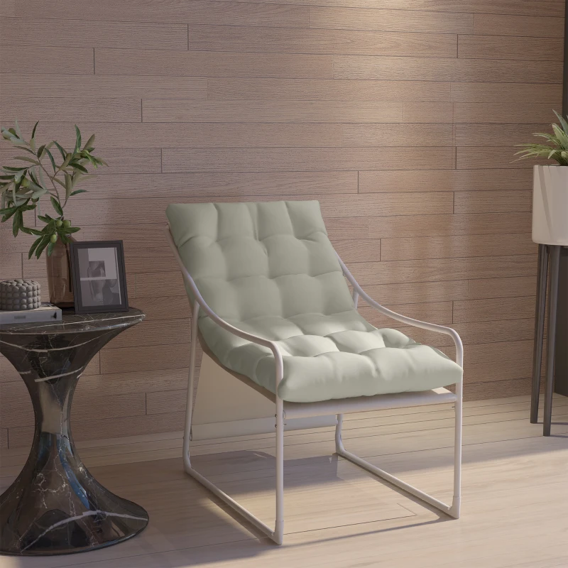 Outsunny Chaise de jardin fauteuil d'extérieur avec coussin cadre en acier pour balcon, terrasse, jardin beige