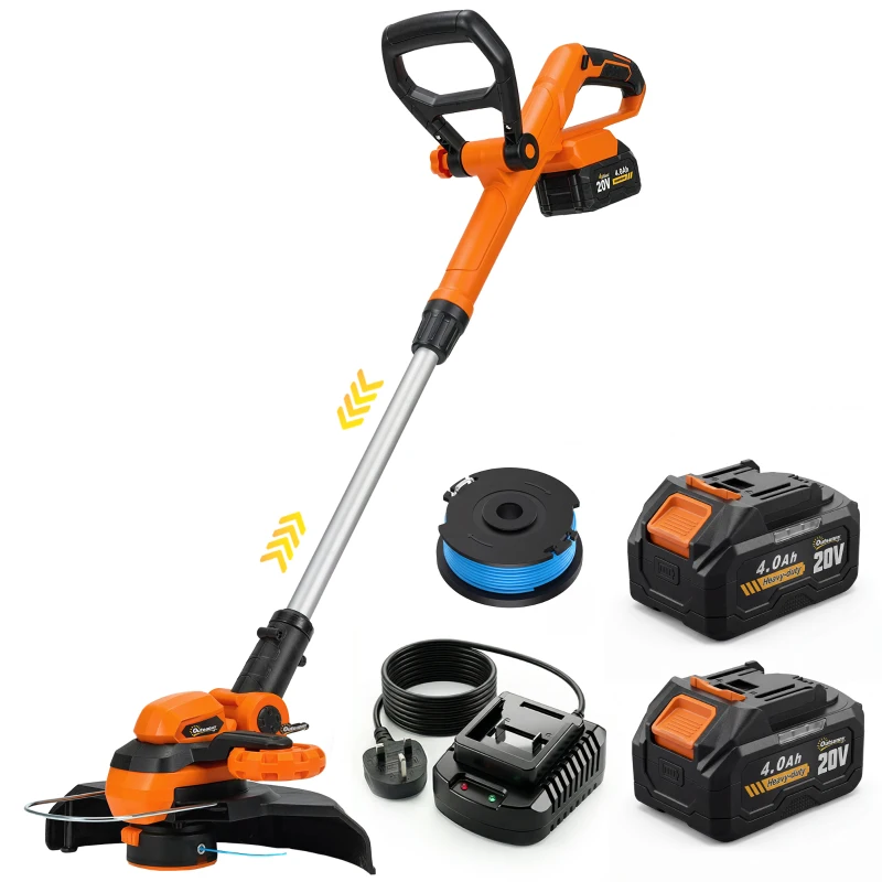 Outsunny Cordless Strimmer with 2 x 4.0Ah Lithium Batteries & Charger, 2-in-1 Lightweight Cordless Grass Trimmer and Lawn Edger