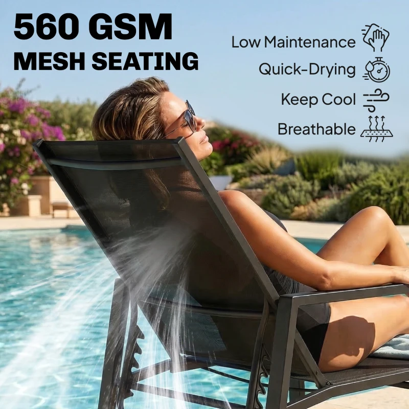 Outsunny Sun Lounger Retractable Footrest 5-Position Adjustable Steel Frame for Beach, Porch, Patio, Camping, Black