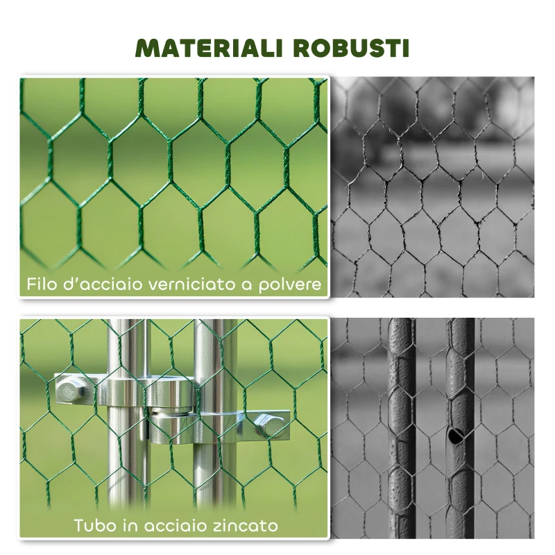 PawHut Pollaio per Galline da Esterno con Tetto e Serrature, in Acciaio Zincato, 4x3x2 m, Argento