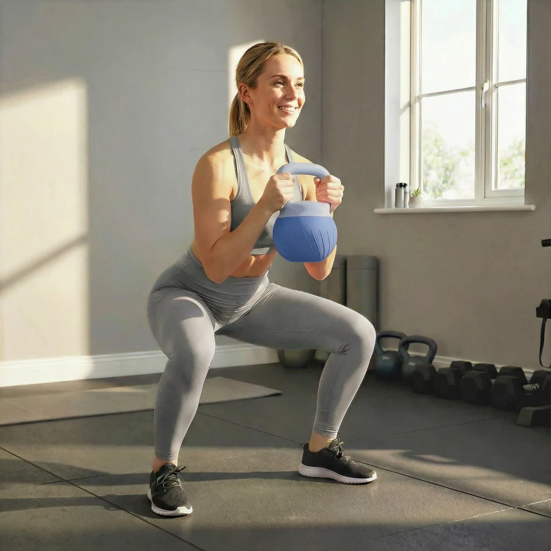 SPORTNOW Kettlebell 8 kg, Haltère avec Poignée Ergonomique Antidérapante, Haltère à Boule, Musculation, Entraînement, Bleu