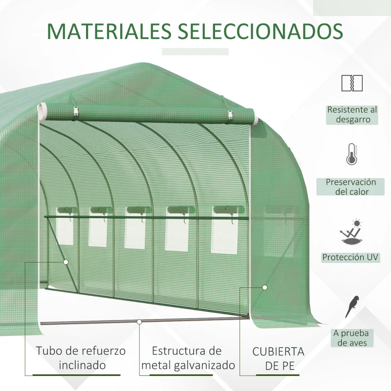 Outsunny Invernadero de Jardín 6x3x2 m con Puerta y 12 Ventanas Enrollables Huerto para Cultivos Plantas Flores Verde
