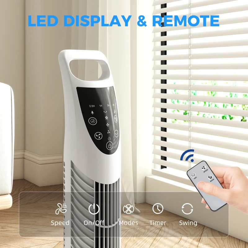 HOMCOM Tower Fan Oscillating 3 Speeds 3 Winds 40W w/ RC Timer Quiet - White
