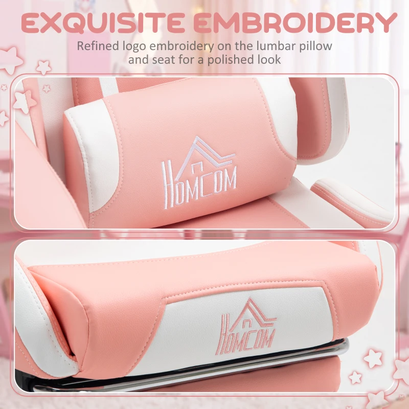 HOMCOM Cat Ear and Paw Reclining Office Chair, with Footrest - Pink/White