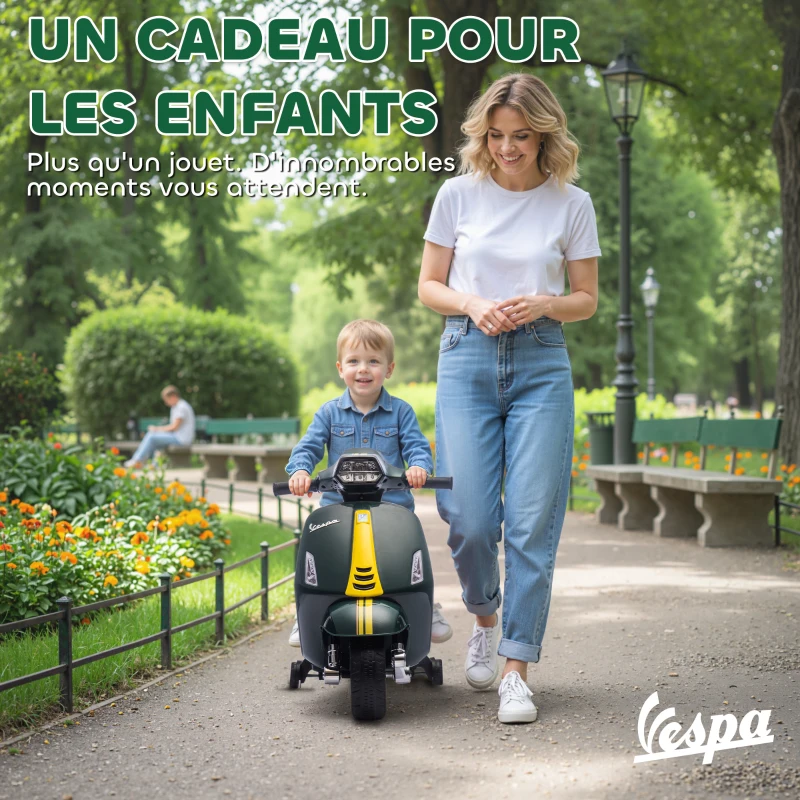 AIYAPLAY Moto électrique enfants 6 V, voiture électrique enfants avec Roues d'Apprentissage, 2-6 Ans, 71 x 37 x 52 cm, vert foncé