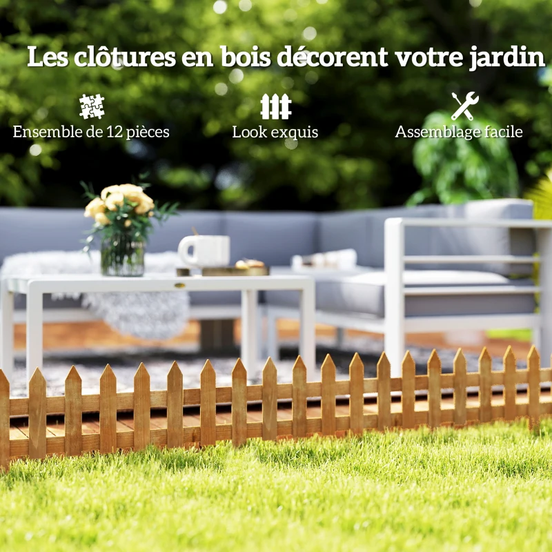 Outsunny Bordures à Planter 12 pcs - Bordures de pelouse - barrières de Jardin en Bois de Sapin pré-huilé - Bordure dim. 60L x 34H cm