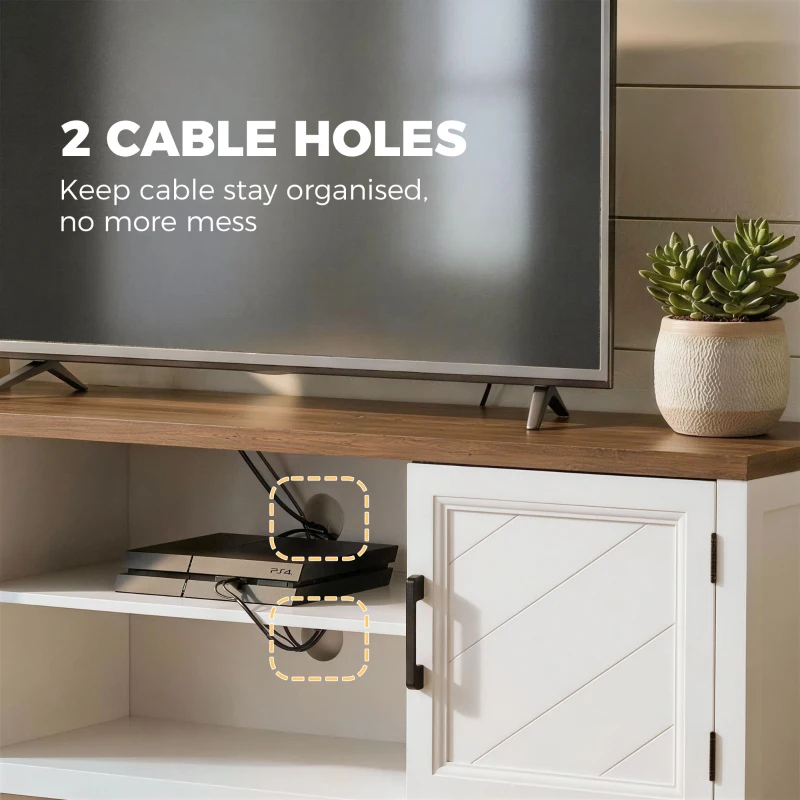 HOMCOM Móvel para TV 140 cm, móvel para televisores até 106,7 cm com 2 portas, 2 compartimentos abertos, branco e marrom