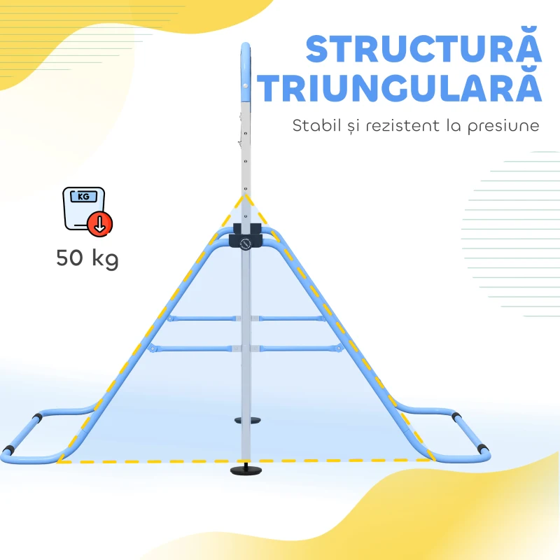 HOMCOM Bară de Gimnastică Ajustabilă, Pliabilă, pentru Copii 3+ Ani, cu Covorașe Antiderapante, Roz