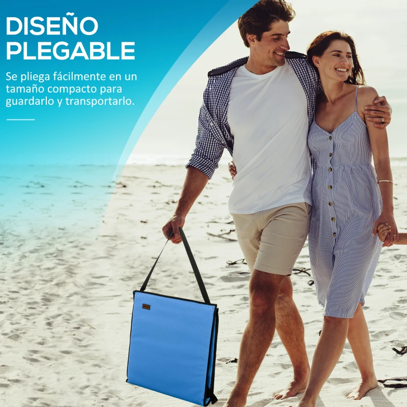 Outsunny Conjunto de 2 Esterillas de Playa Plegable con Respaldo Reclinable y Bolsa de Transporte 142x51x40 cm Azul