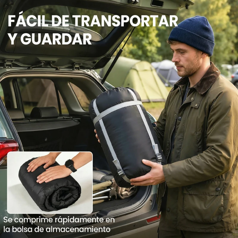 Outsunny Saco de Dormir Doble para Adultos Tamaño Queen para 2 Personas con 2 Almohadas y Bolsa Transporte Negro