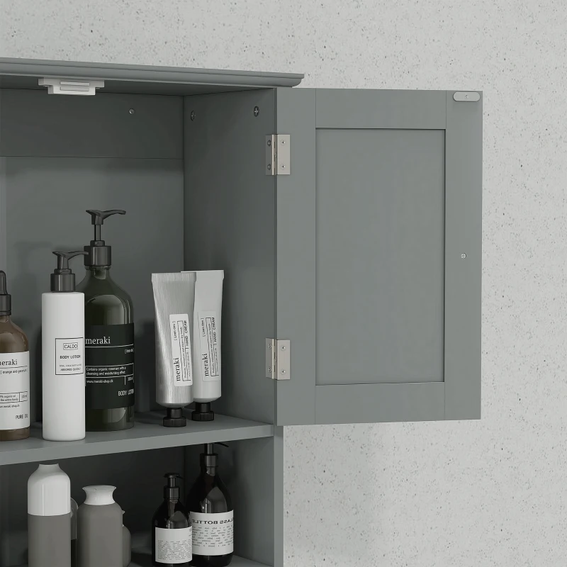kleankin Mobile bagno da parete con ante, mensola e 2 cassetti, 50,8x17,8x66 cm, Grigio