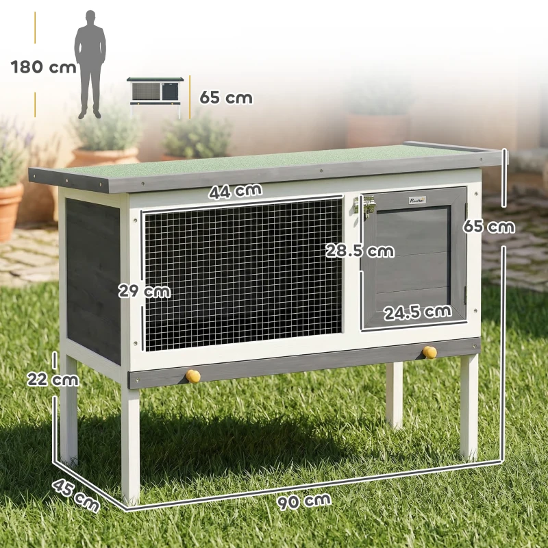 PawHut Wooden Rabbit Hutch, Guinea Pig Hutch with Asphalt Roof, Outdoor Elevated Bunny House for Rabbits, Chinchillas