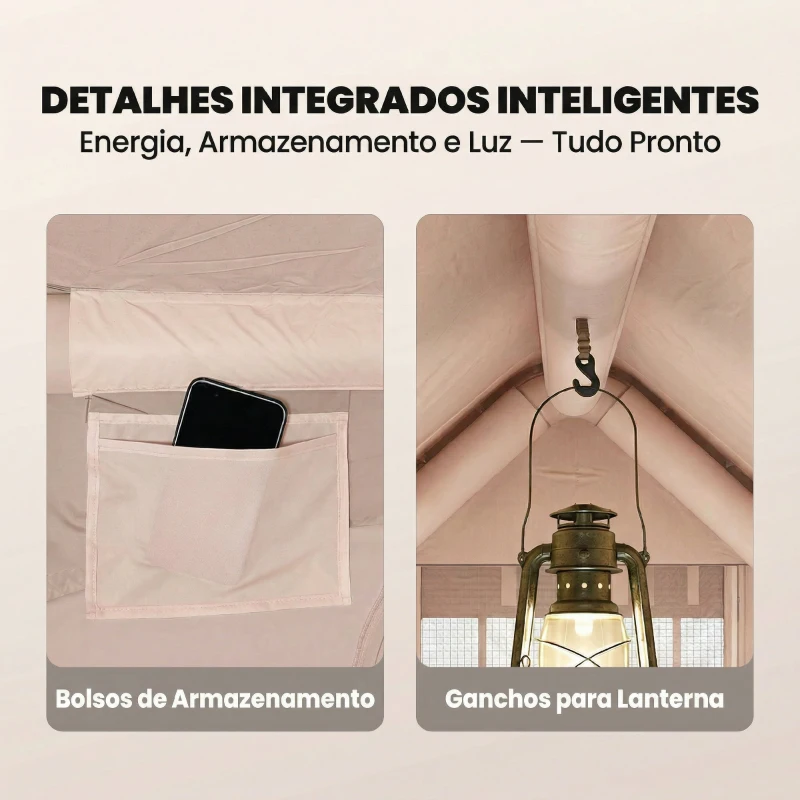 Outsunny Tenda Insuflável com Saída para Fogão e Claraboia Bomba Bolsa UPF30+ para 4 Estações Impermeável 5000+