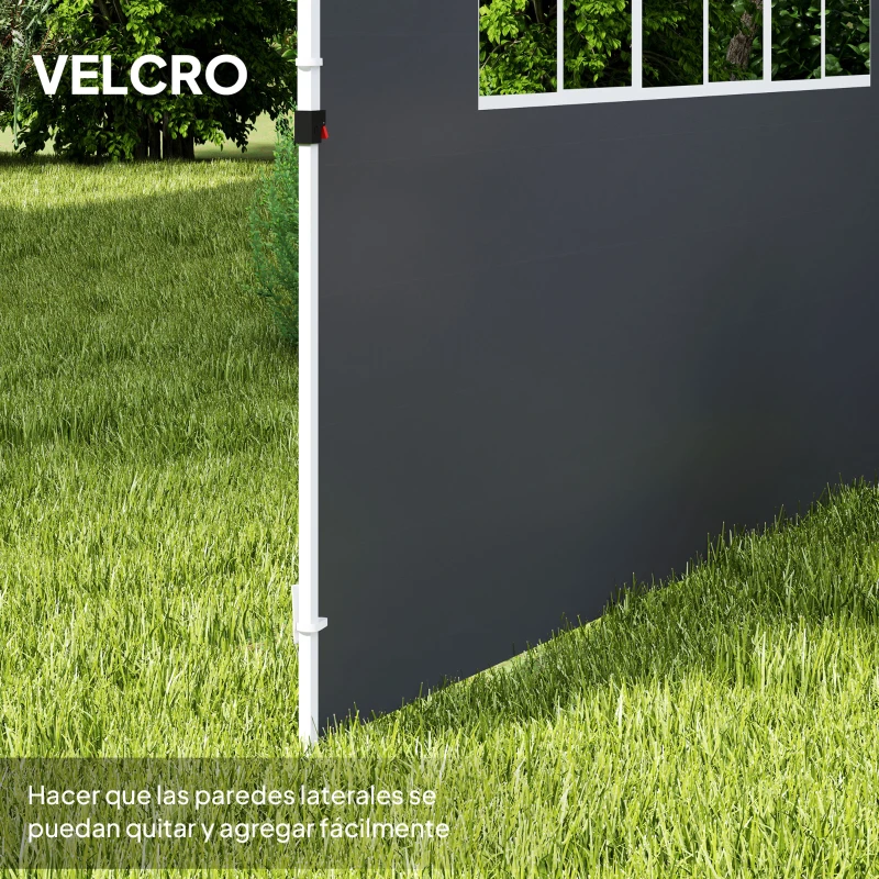 Outsunny Paredes Laterales para Carpa de 3 x 3 m 2 Paneles de Tela Oxford de 300x200 cm con Ventana para Fiestas Gris Oscuro