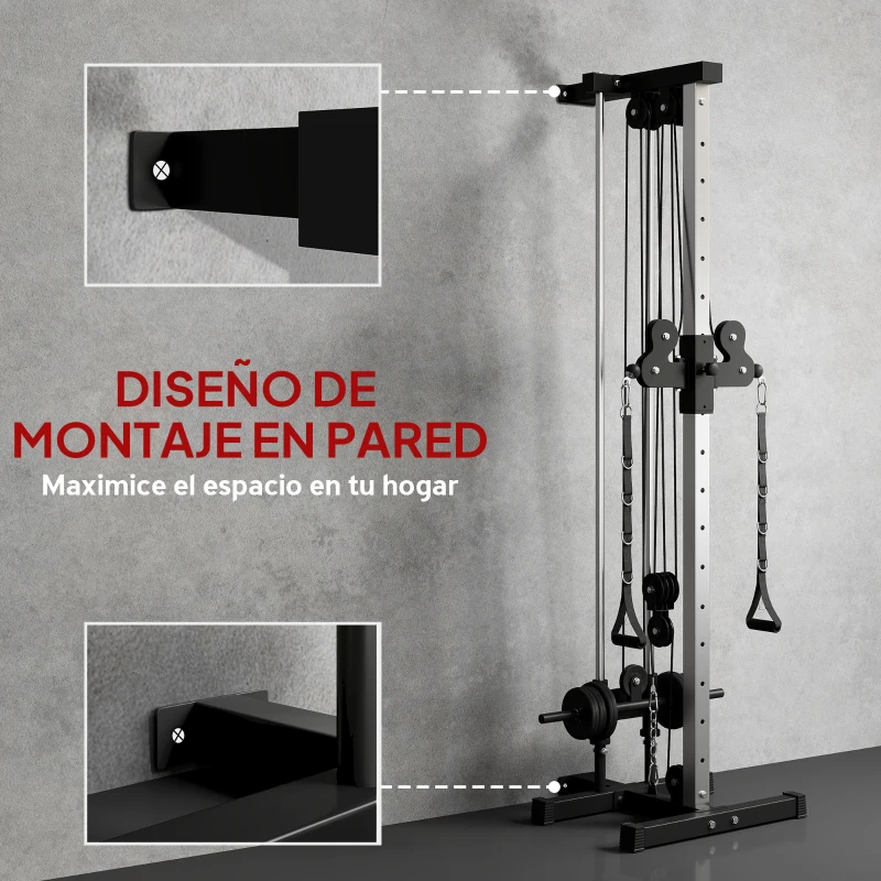 SPORTNOW Máquina Polea Alta y Baja de Pared de Doble Polea Ajustable en 15 Posiciones Multifunción Lat Pulldown para Gimnasio