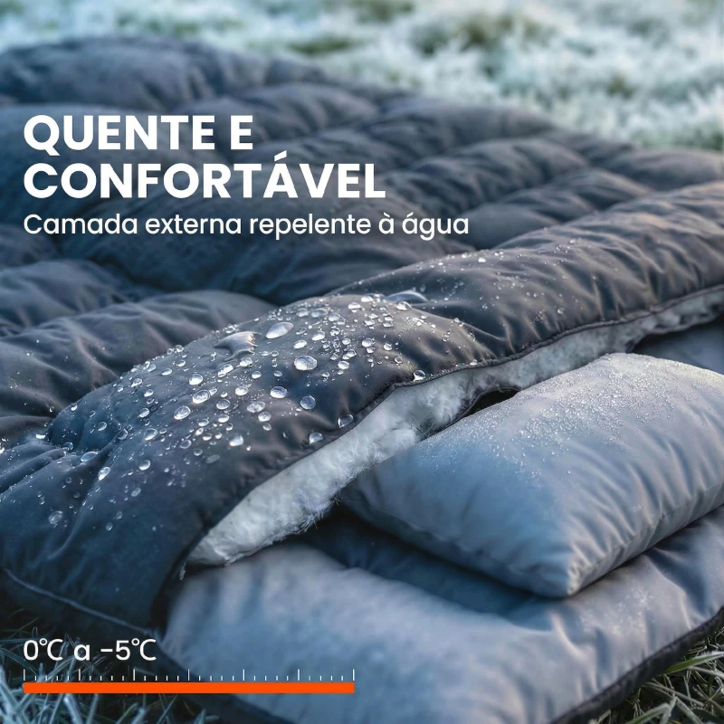 Outsunny Saco-Cama Duplo para Adultos Tamanho Queen para 2 Pessoas com 2 Almofadas e Bolsa de Transporte Preto