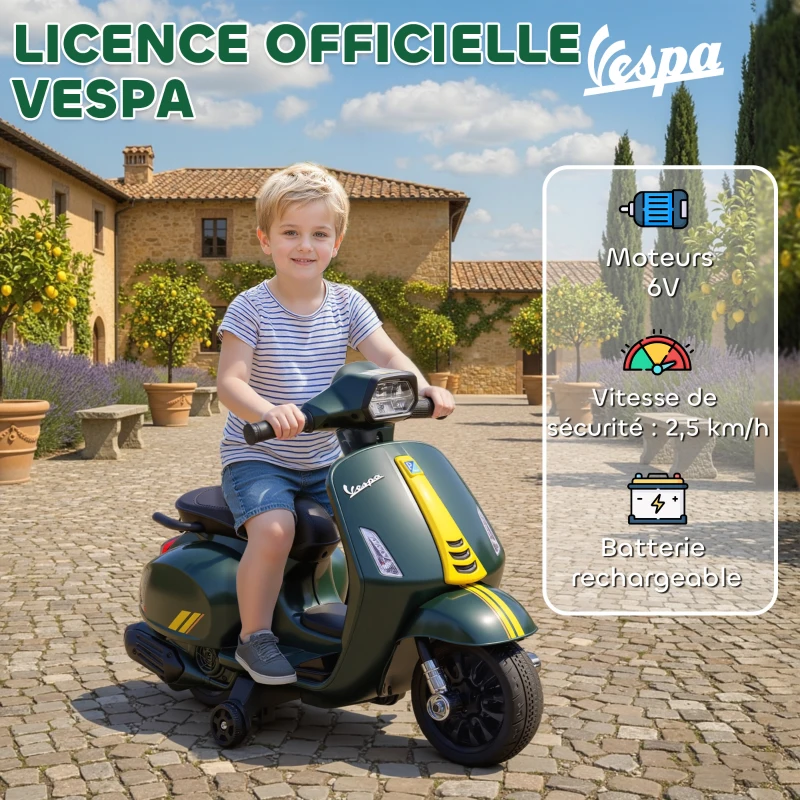 AIYAPLAY Moto électrique enfants 6 V, voiture électrique enfants avec Roues d'Apprentissage, 2-6 Ans, 71 x 37 x 52 cm, vert foncé