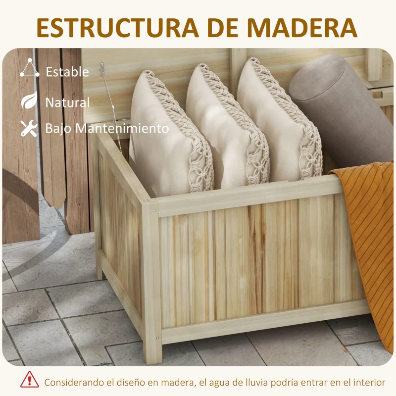 Outsunny Arcón Exterior de Madera 172 L Baúl Almacenaje con Tapa Abatible Resistente a la Intemperie para Jardín Madera Natural