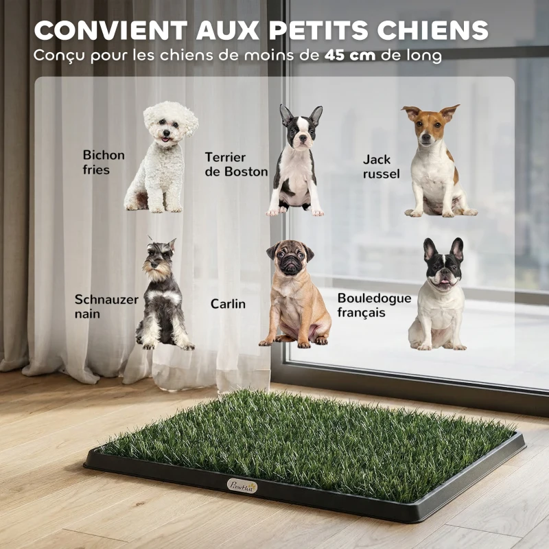 PawHut Toilette pour Chien avec 2 Tapis en Gazon Artificiel et Grille de Drainagec, Système Lavable, 63x50,5x3,5cm, Noir