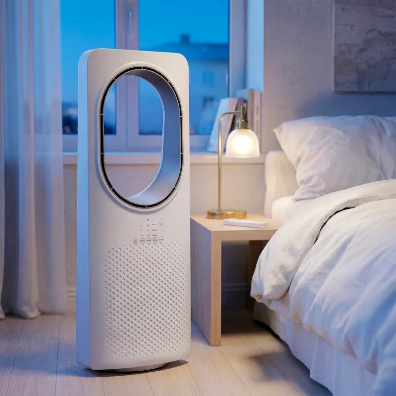 HOMCOM Bladeless Tower Fan for Bedroom, 36dB Standing Cooling Fan with Oscillating, 3 Speeds, 3 Modes, 15H Timer, White