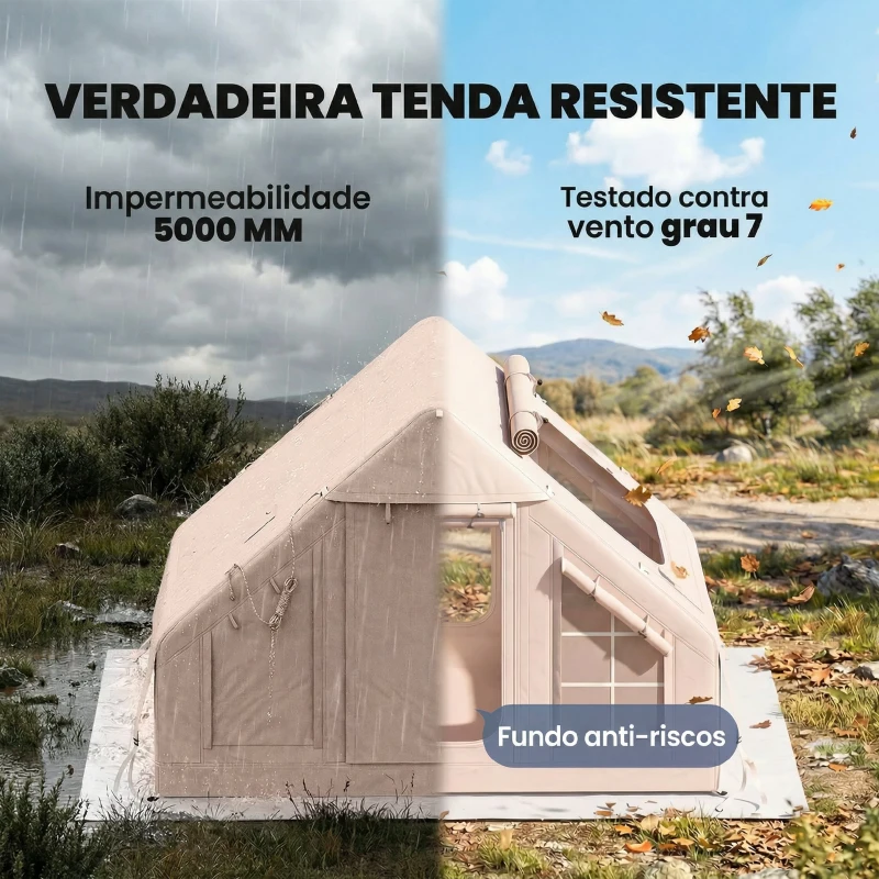 Outsunny Tenda Insuflável com Saída para Fogão e Claraboia Bomba Bolsa UPF30+ para 4 Estações Impermeável 5000+