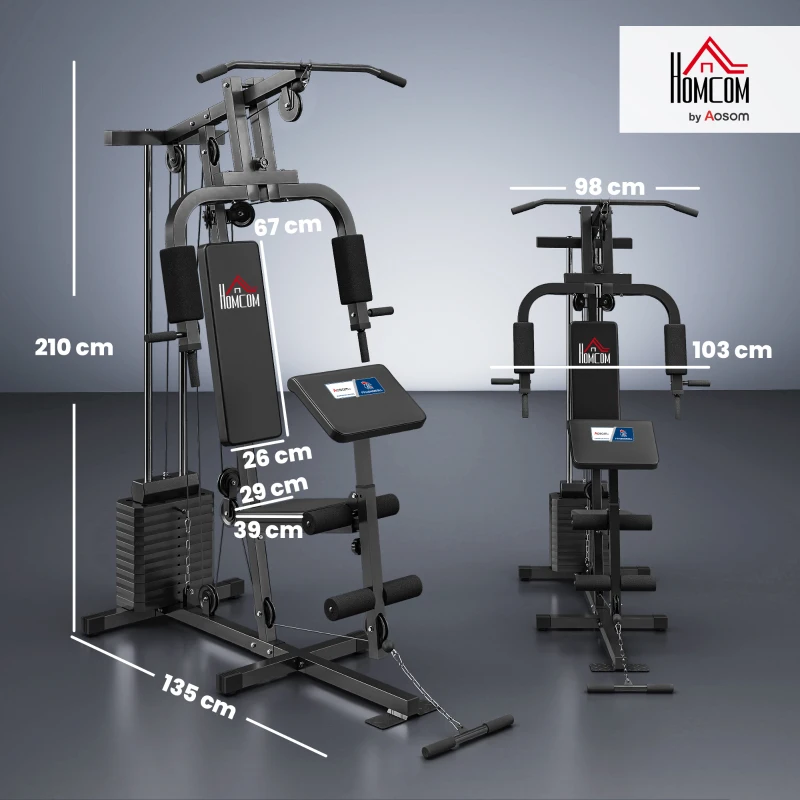 Station de musculation fitness - Collaboration Aosom.fr x FFHandball - 12 blocs de poids de 5,5 kg - 135 x 103 x 210 cm