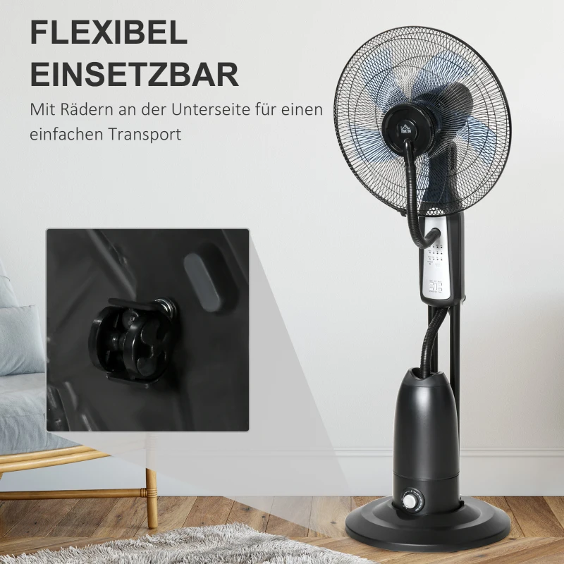 Homcom Statiefventilator met waterverstuiver ventilator afstandsbediening 3 standen metaal