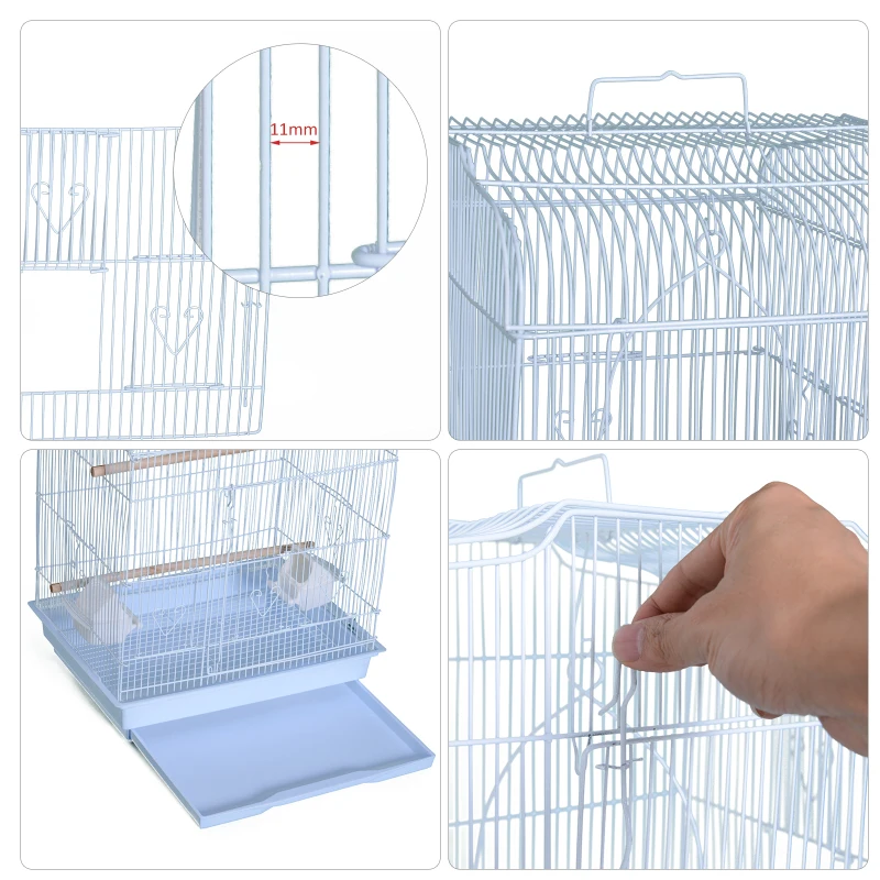 Pawhut Cage à oiseaux volière avec mangeoires perchoirs plateau excrément amovible cage pour canaris perruches perroquets 47,5 x 36 x 91 cm blanc