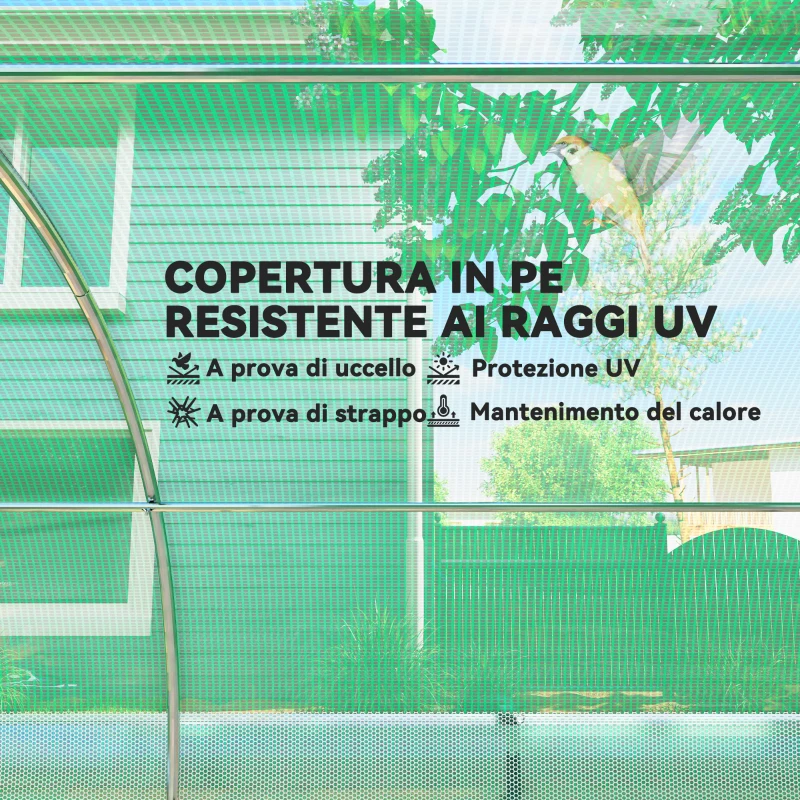 Outsunny Serra a Tunnel 4x3 m con Rete Ombreggiante Extra, Finestre e Ingresso a Zip, in PE e Acciaio, Verde
