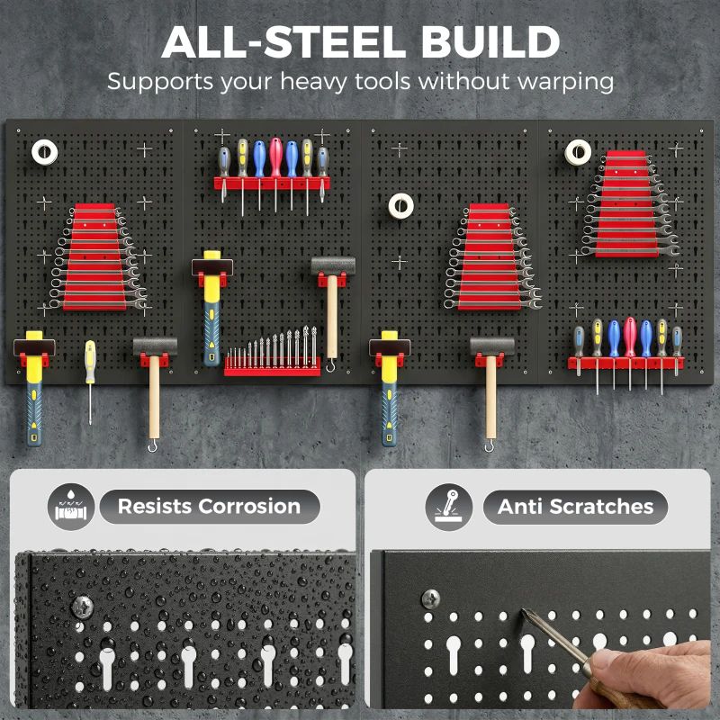 HOMCOM Lagersystem Wandregal 60 x 40 cm, 38 stck. Schüttenregal mit Haken Ablageböden Sichtlagerkästen, Schwarz+Rot