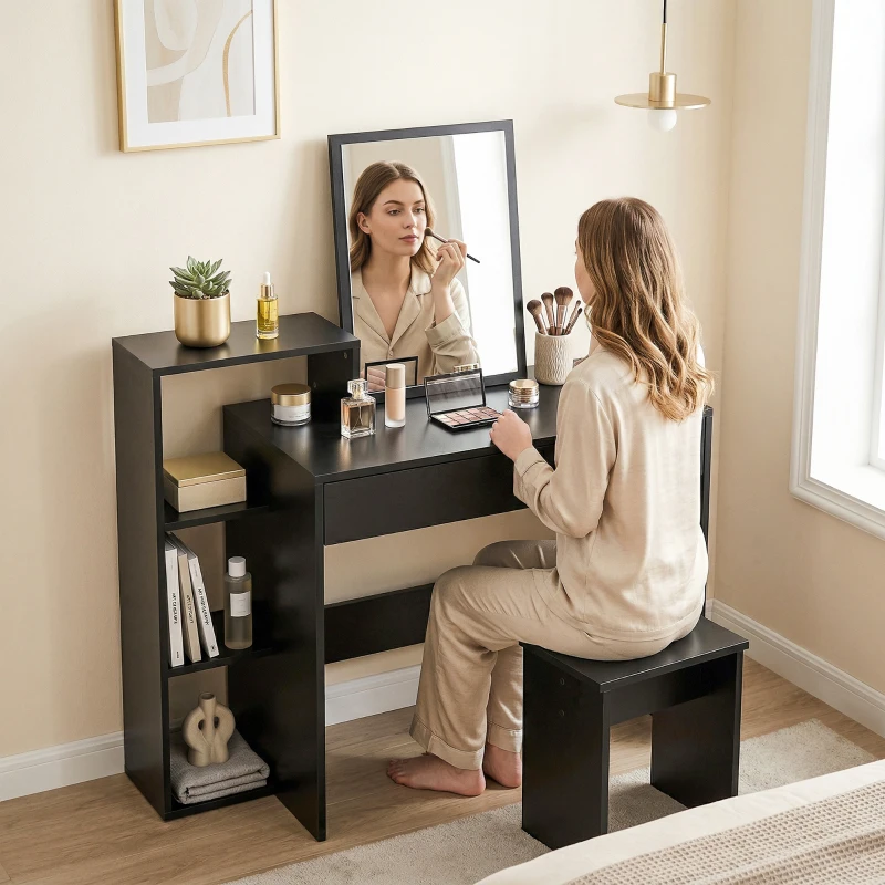 HOMCOM Schreibtisch mit Stauraum, Computertisch mit 3 Regalfächern und Schublade, 100 x 40 x 90 cm, schwarz