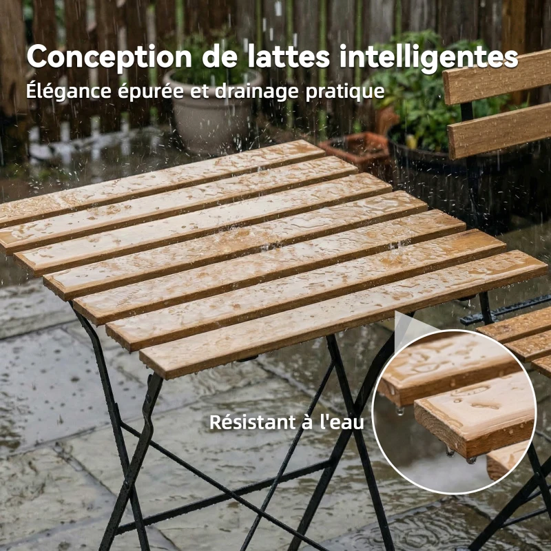 Outsunny Ensemble de Salon de Jardin Bistrot 3 Pièces, 2 Chaises Pliantes, Table Carrée en Bois d'Acacia, 55x55x71cm, Naturel