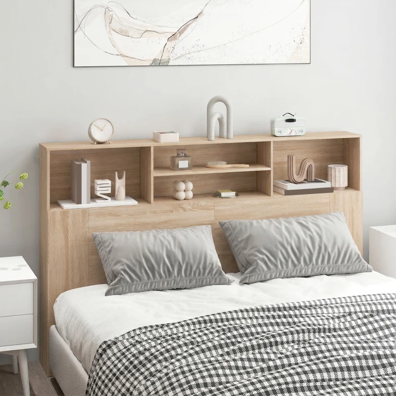 HOMCOM Cabeceira independente com arrumação, acessório de cama 4 compartimentos abertos, 160 x 20,2 x 108,2 cm, madeira natural