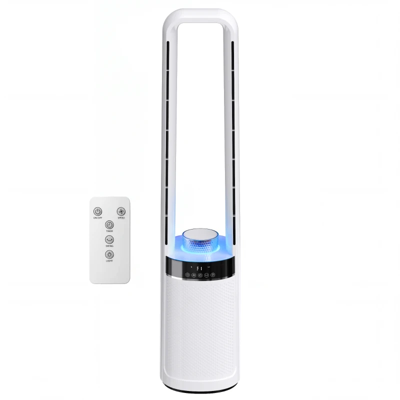 HOMCOM Turmventilator ohne Rotorblätter, mit 45° Oszillation, LED-Licht, 3 Geschwindigkeiten, 12-Std.-Timer, Fernbedienung