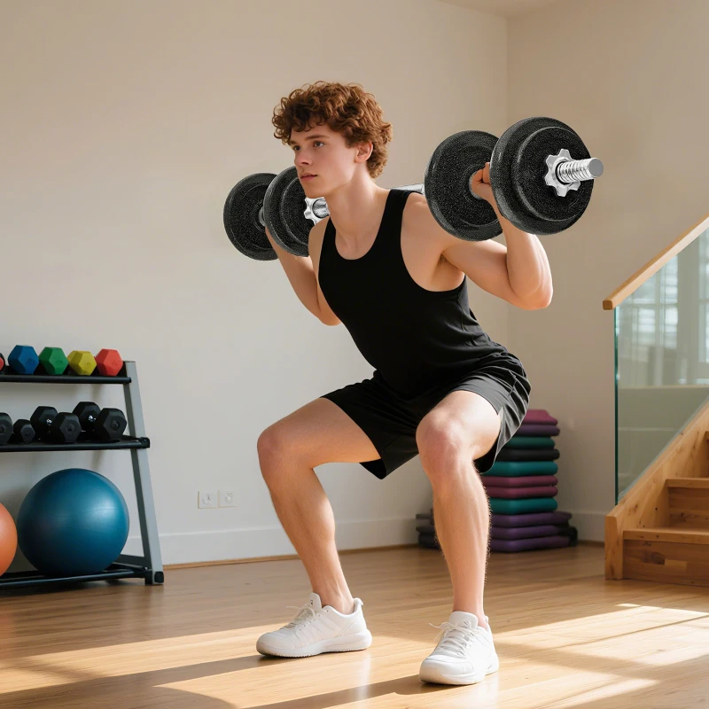 SPORTNOW Juego de Mancuernas Ajustables 20 kg 2 en 1 con Barras Recta de Conexión y Mangos Antideslizantes para Gimnasio en Casa