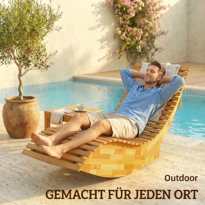 Outsunny Sonnenliege aus Akazienholz Klappbar Ergonomisch Gartenliege mit S-Form Latten-Design 60 x 156 x 77 cm