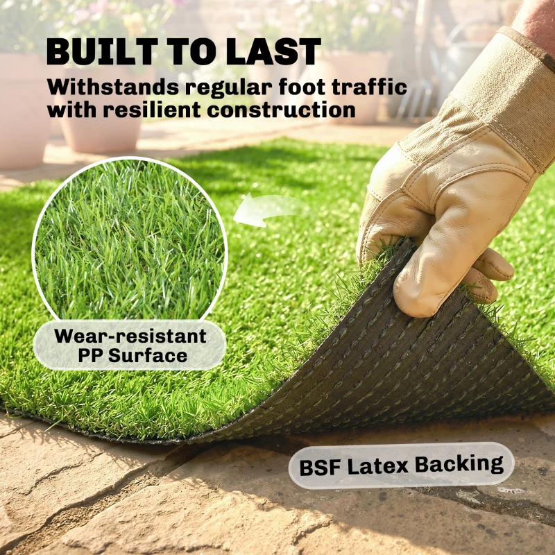 Outsunny Artificial Grass Turf Low Maintenance Realistic Lawn Pet Turf with Drain Holes for Garden 1m x 4m Green