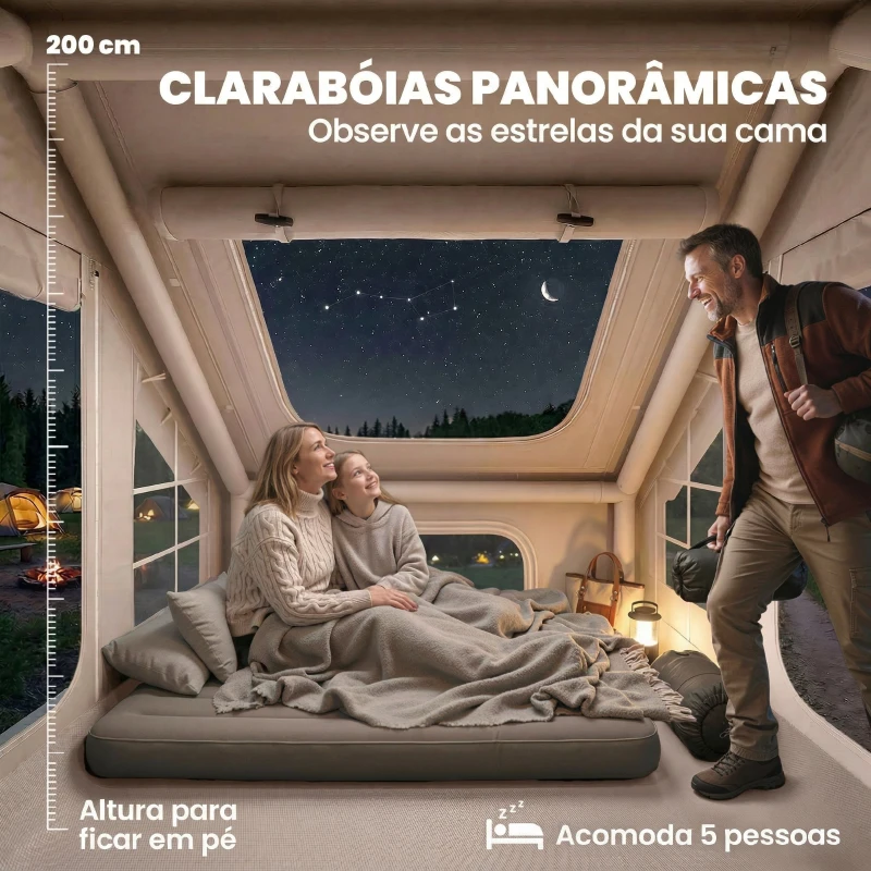 Outsunny Tenda Insuflável com Saída para Fogão e Claraboia Bomba Bolsa UPF30+ para 4 Estações Impermeável 5000+