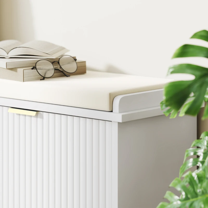 HOMCOM Banc à chaussures avec coussin d'assise rembourré et tiroir rabattable pour couloir, chambre, 104 x 26 x 47,5 cm, blanc