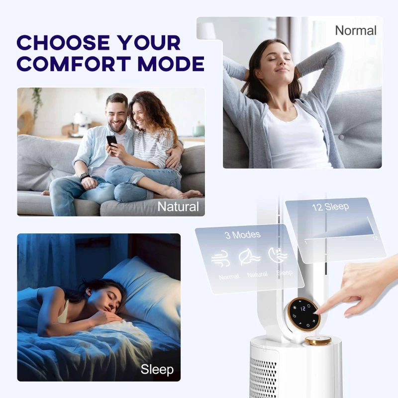 HOMCOM Multi-Mode Bladeless Tower Fan and Humidifier - White