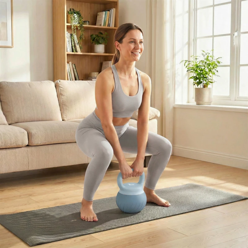 SPORTNOW Kettlebell 6 kg com Areia Metálica e Pega Antideslizante para Treino 27x20x20 cm Azul Claro