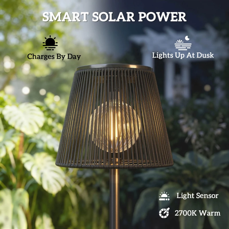 Outsunny Outdoor Solar Floor Lamp, Adjustable Height Rechargeable Floor Lamp IP44 Waterproof