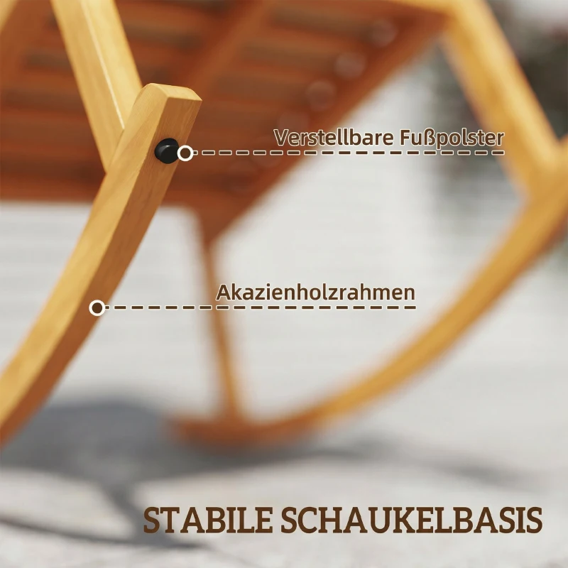 Outsunny Schaukelstuhl aus Akazienholz Schaukelsessel mit hoher Rückenlehne Kissen bis 160 kg 60 x 89 x 107 cm Beige