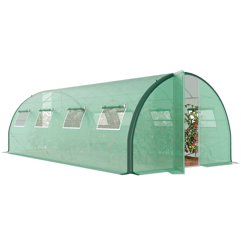 Outsunny Polyethylene Upgraded Structure Walk-in Polytunnel Greenhouse, 6 x 3 m, Green