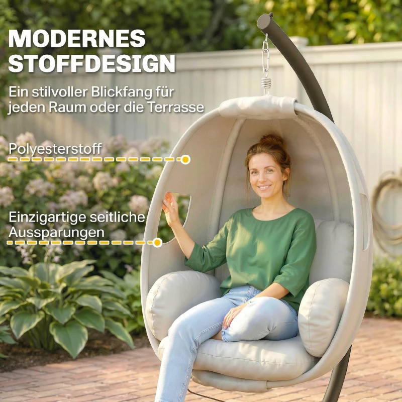 Outsunny Hängesessel mit Gestell, faltbar Hängekorb mit dick Sitzpolstern verstellbarer Höhe Sicherheitsgurt bis 120 kg