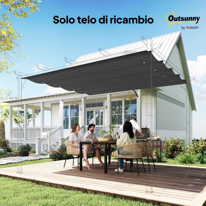 Outsunny Copertura per Gazebo Pergola con 8 Fori di Drenaggio, in Poliestere UV30+, 286x245 cm, Grigio Scuro